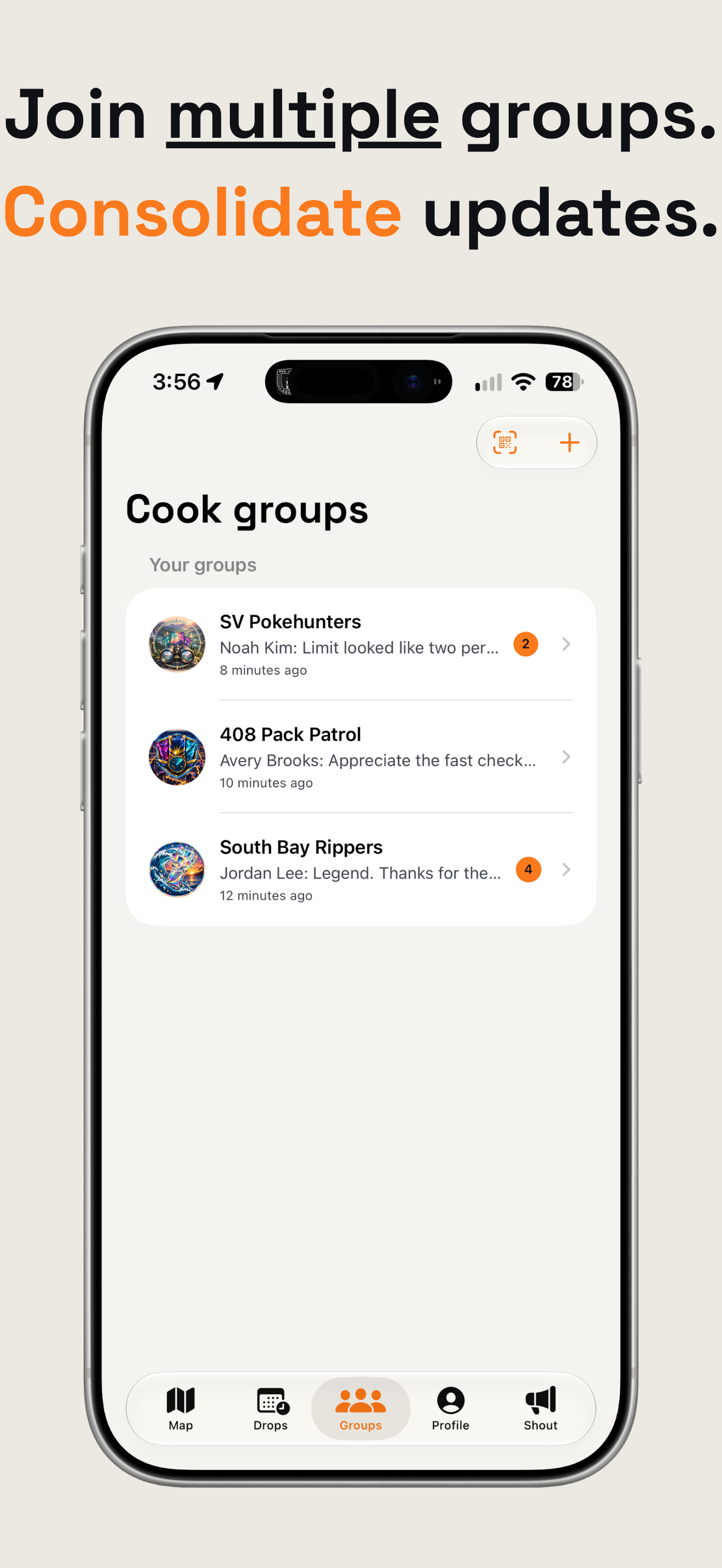 Multiple private cook groups consolidated into one updates view.